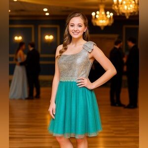 Vintage DEB One Shoulder Silver Sequin Fit & Flare Dress 14 Tulle Fairycore Prom